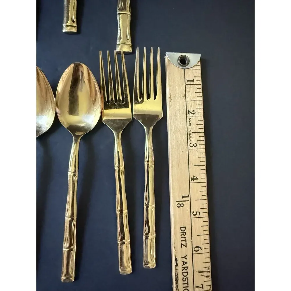 Rebacraft Bamboo Gold Plated Flatware (34) Pieces Tableware Modern Cottage MCM